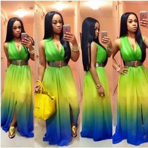 Maxi deep V neck dress